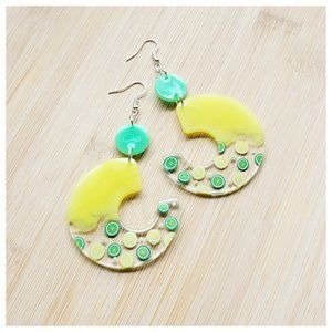 Lemon Lime Earrings Yellow and Green Handmade Oversized Resin Statement Earrings